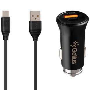 Автомобильное зарядное устройство Gelius Pro Twix GP-CC006 USB+Type-C (QC/PD18W) + кабель USB-C