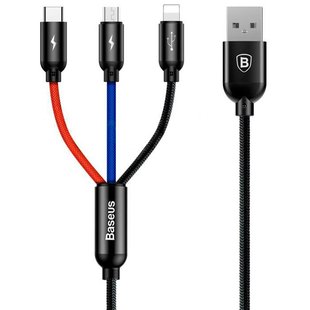 Кабель Baseus 3-in-1 USB MicroUSB/Lightning/Type-C Черный