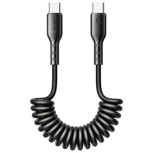 Кабель USB-C на USB-C пружинка Joyroom Coiled 60W PD Черный