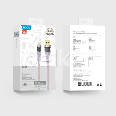 Кабель для iPhone Lightning USB Rock Z21 Transparency 1.2 метра Сиреневый