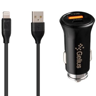 Автомобильное зарядное устройство Gelius Pro Twix GP-CC006 USB+Type-C (QC/PD18W) + кабель Lightning