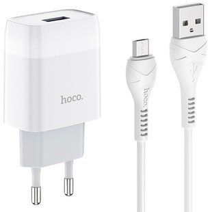 Зарядное устройство Hoco C72A + microUSB кабель (2.1A) Белое
