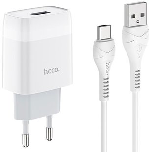 Зарядное устройство Hoco C72A + USB-C кабель (2.1A) Белое