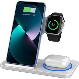 Настольная беспроводная зарядка для iPhone, Apple Watch, AirPods Wiwu 3 in 1 Foldable 15W Wi-W020
