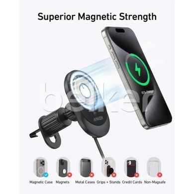 Держатель для смартфона Anker MagSafe Wireless Car Charger MagGo 15W Qi2 B2932G11-1 на вентиляцию Черный смотреть фото | belker.com.ua
