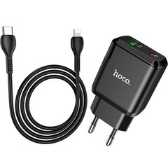 Зарядное устройство Hoco N5 PD20W+QC3.0 (USB + Type-C) с кабелем Lightning Черное