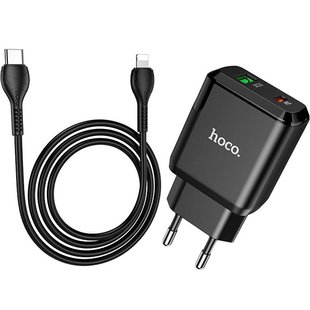 Зарядное устройство Hoco N5 PD20W+QC3.0 (USB + Type-C) с кабелем Lightning Черное