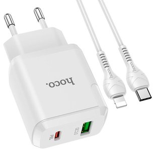 Зарядное устройство Hoco N5 PD20W+QC3.0 (USB + Type-C) с кабелем Lightning Белое