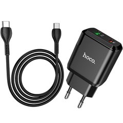 Зарядное устройство Hoco N5 PD20W+QC3.0 (USB + Type-C) с кабелем USB-C Черное