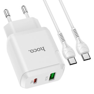 Зарядное устройство Hoco N5 PD20W+QC3.0 (USB + Type-C) с кабелем USB-C Белое