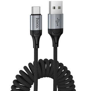 Кабель USB to Type-C Hoco X121 Nuevo (пружинка) 1.5 метра Черный