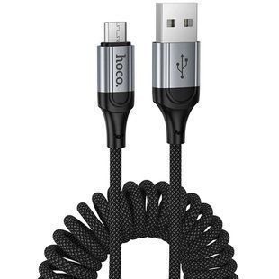 Кабель USB to microUSB Hoco X121 Nuevo (пружинка) 1.5 метра Черный