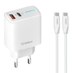 Зарядное устройство Gelius Radiance GP-HC058 25 W с кабелем USB-C на USB-C Белое