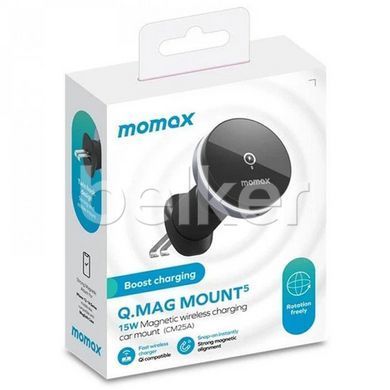Магнитный держатель для iPhone с беспроводной зарядкой на вентиляцию Momax Q.Mag Mount 5 15W Черный смотреть фото | belker.com.ua