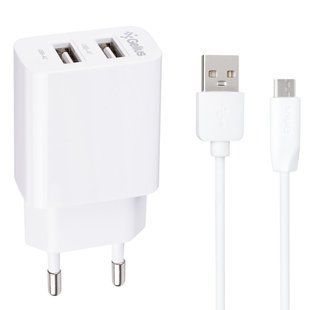 Зарядное устройство Gelius Simple GP-HC059 2USB/2.4A + кабель MicroUSB Белое