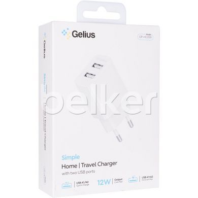 Зарядное устройство Gelius Simple GP-HC059 2USB/2.4A + кабель MicroUSB Белое